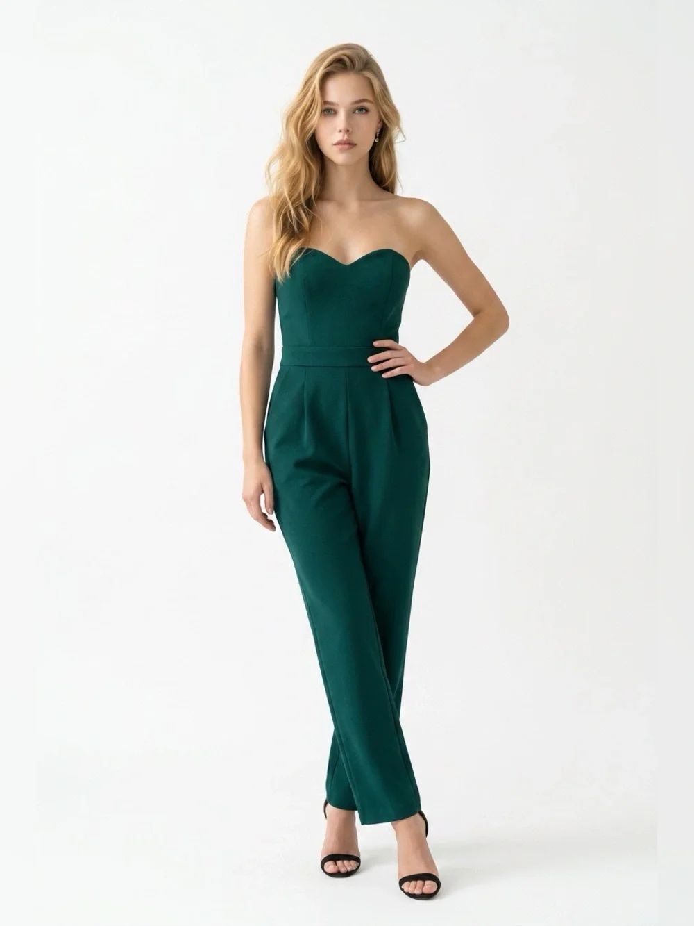 Express Strapless Emerald Green Jumpsuit